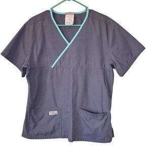 3/$20 Urbane Scrubs Gray Short Sleeve Scrub Top with Aqua Trim